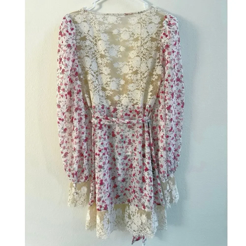 For Love & Lemons NWT Victoria’s Secret Pink Lace Floral Melrose Mini Robe XS